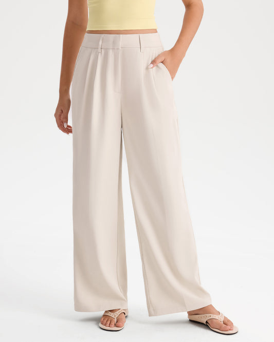High Rise Pleated Wide Leg Trouser Pants