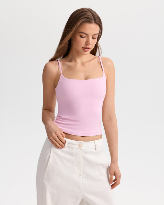 Spaghetti Straps Double Layer Crop Cami